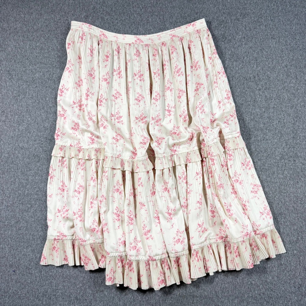 Polo Ralph Lauren Pink Floral Jaclyn Pleated Satin Ruffled Midi Skirt Womens 18 - Picture 7 of 9